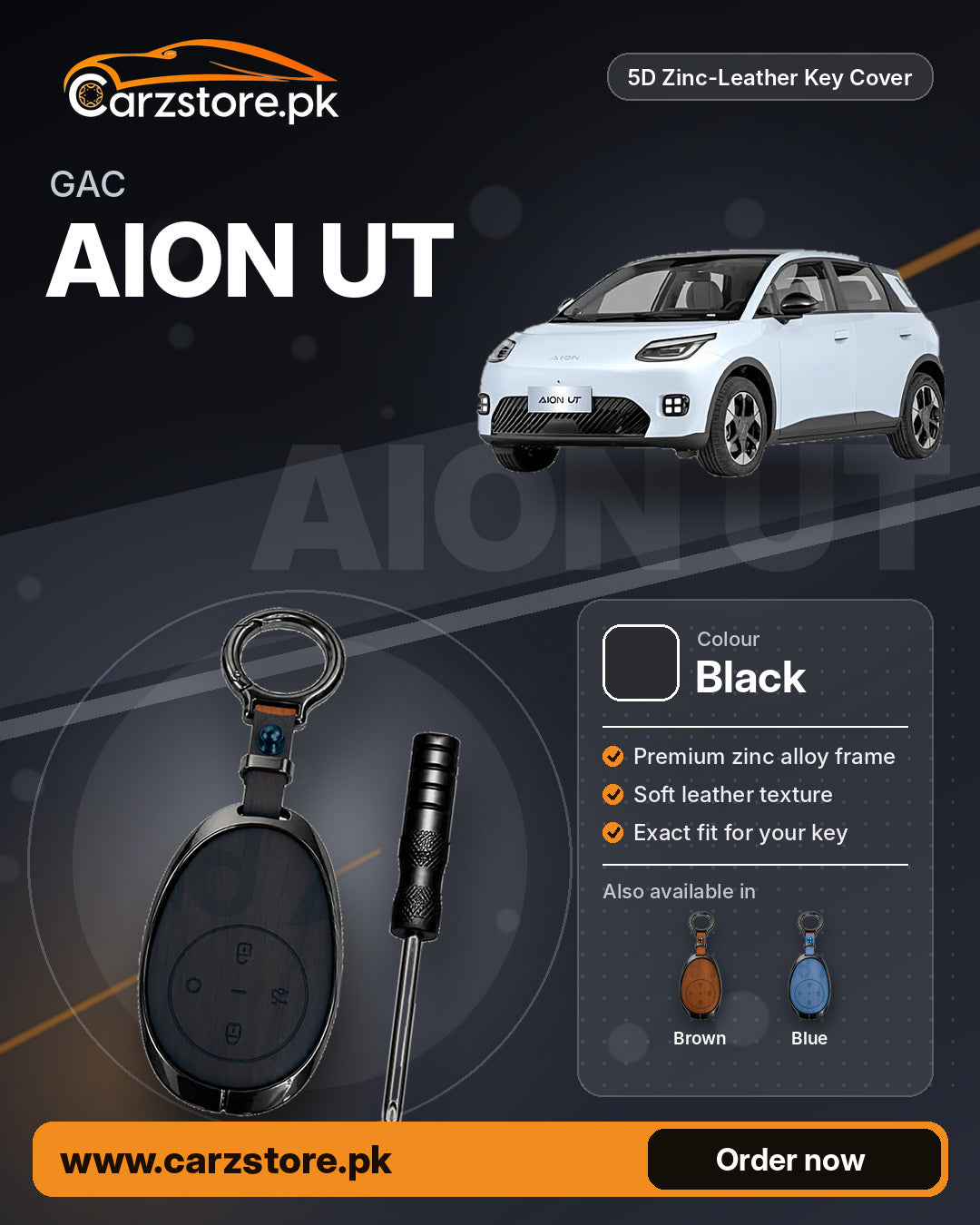 5D Zinc-Leather Key Cover for GAC Aion UT – Black