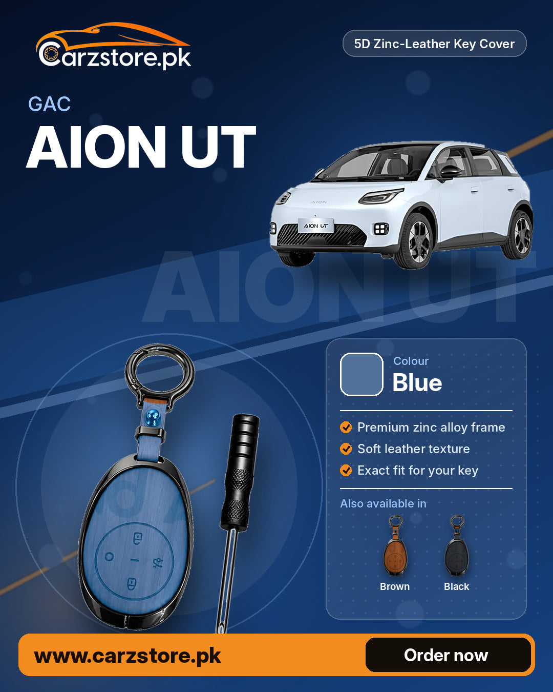5D Zinc-Leather Key Cover for GAC Aion UT – Blue