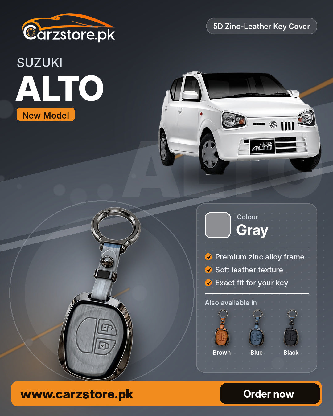 5D Zinc-Leather Key Cover for BYD Atto 2 – Gray