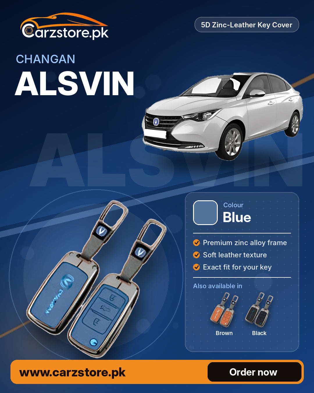 5D Zinc-Leather Key Cover for Changan Alsvin – Blue