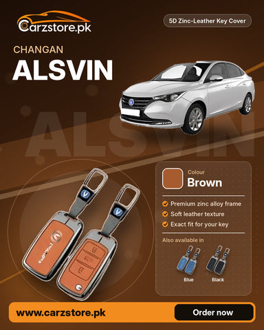 5D Zinc-Leather Key Cover for Changan Alsvin – Brown