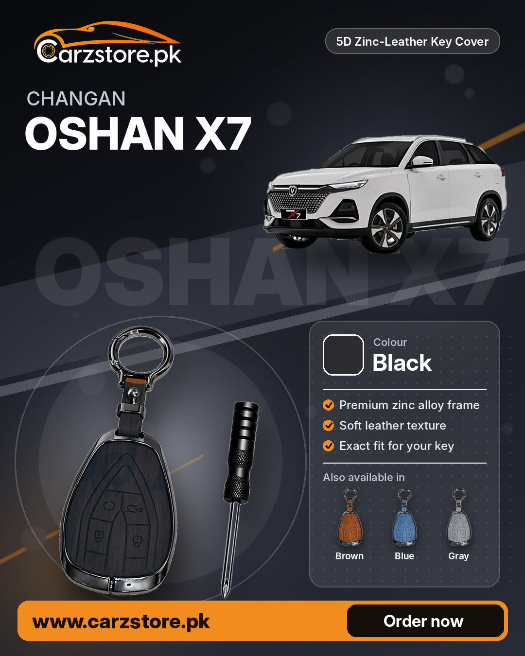 5D Zinc-Leather Key Cover for Changan Oshan X7 – Black