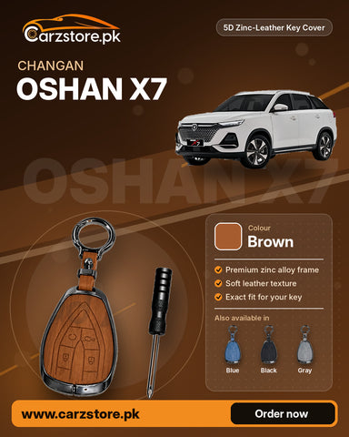 5D Zinc-Leather Key Cover for Changan Oshan X7 – Brown