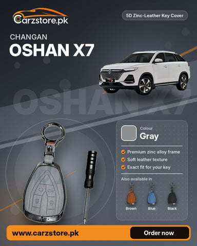 5D Zinc-Leather Key Cover for Changan Oshan X7 – Gray