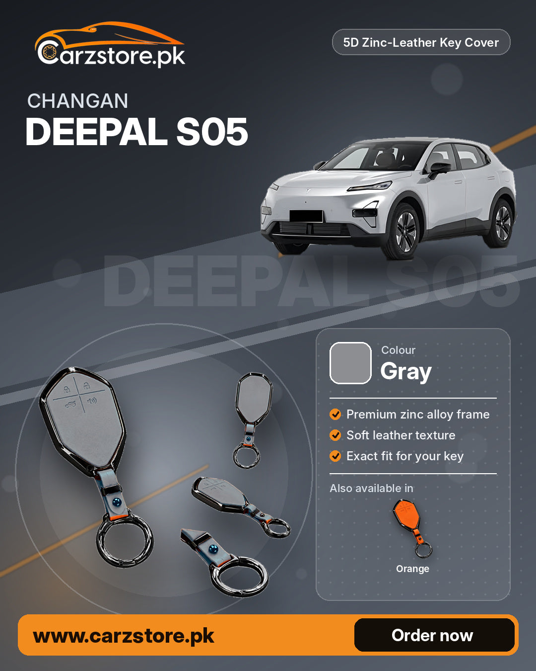 5D Zinc-Leather Key Cover for Changan Deepal S05 – Gray
