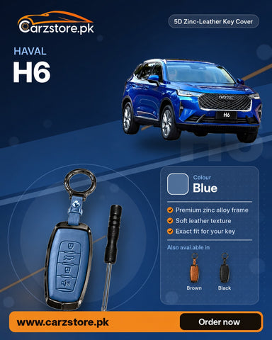 5D Zinc-Leather Key Cover for Haval H6 2021-2024 – Blue