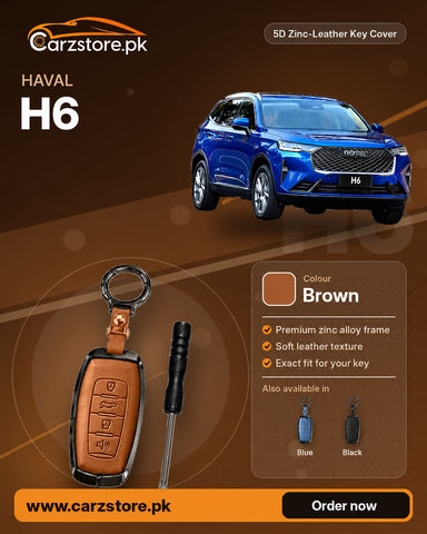 5D Zinc-Leather Key Cover for Haval H6 2021-2024 – Brown