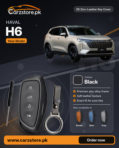 5D Zinc-Leather Key Cover for Haval H6 2025-2026 (New Model) – Black