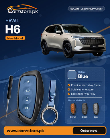 5D Zinc-Leather Key Cover for Haval H6 2025-2026 (New Model) – Blue