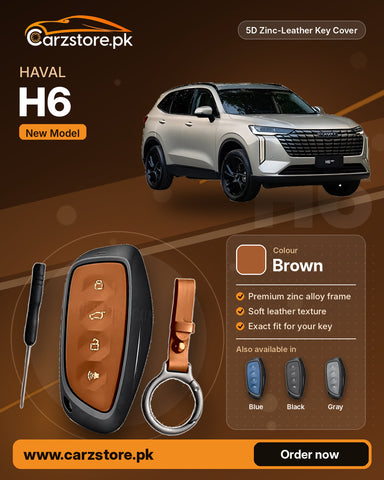 5D Zinc-Leather Key Cover for Haval H6 2025-2026 (New Model) – Brown