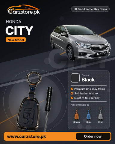 5D Zinc-Leather Key Cover for Honda City 2021-2026 (New Model) – Black