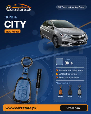 5D Zinc-Leather Key Cover for Honda City 2021-2026 (New Model) – Blue