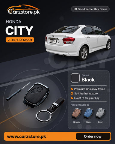 5D Zinc-Leather Key Cover for Honda City 2009-2021 (Old Model) – Black