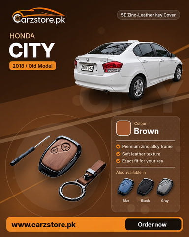 5D Zinc-Leather Key Cover for Honda City 2009-2021 (Old Model) – Brown