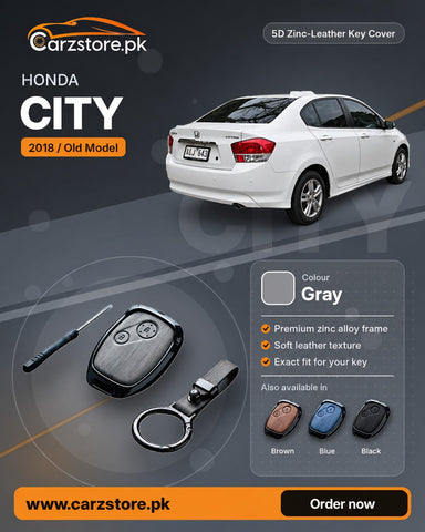 5D Zinc-Leather Key Cover for Honda City 2009-2021 (Old Model) – Gray