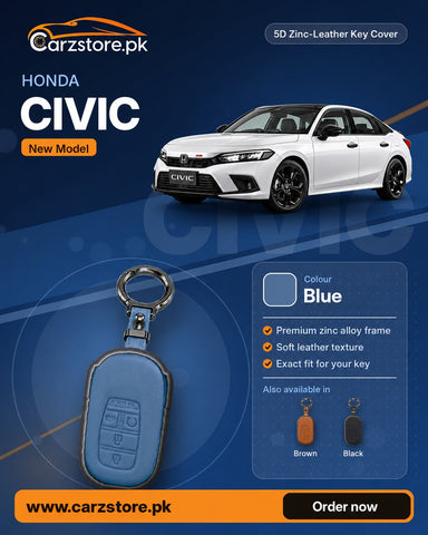 5D Zinc-Leather Key Cover for Honda Civic 2022-2026 (New Model) – Blue