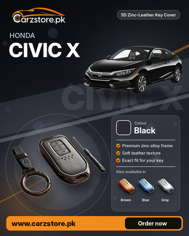 5D Zinc-Leather Key Cover for Honda Civic X 2016-2021 – Black