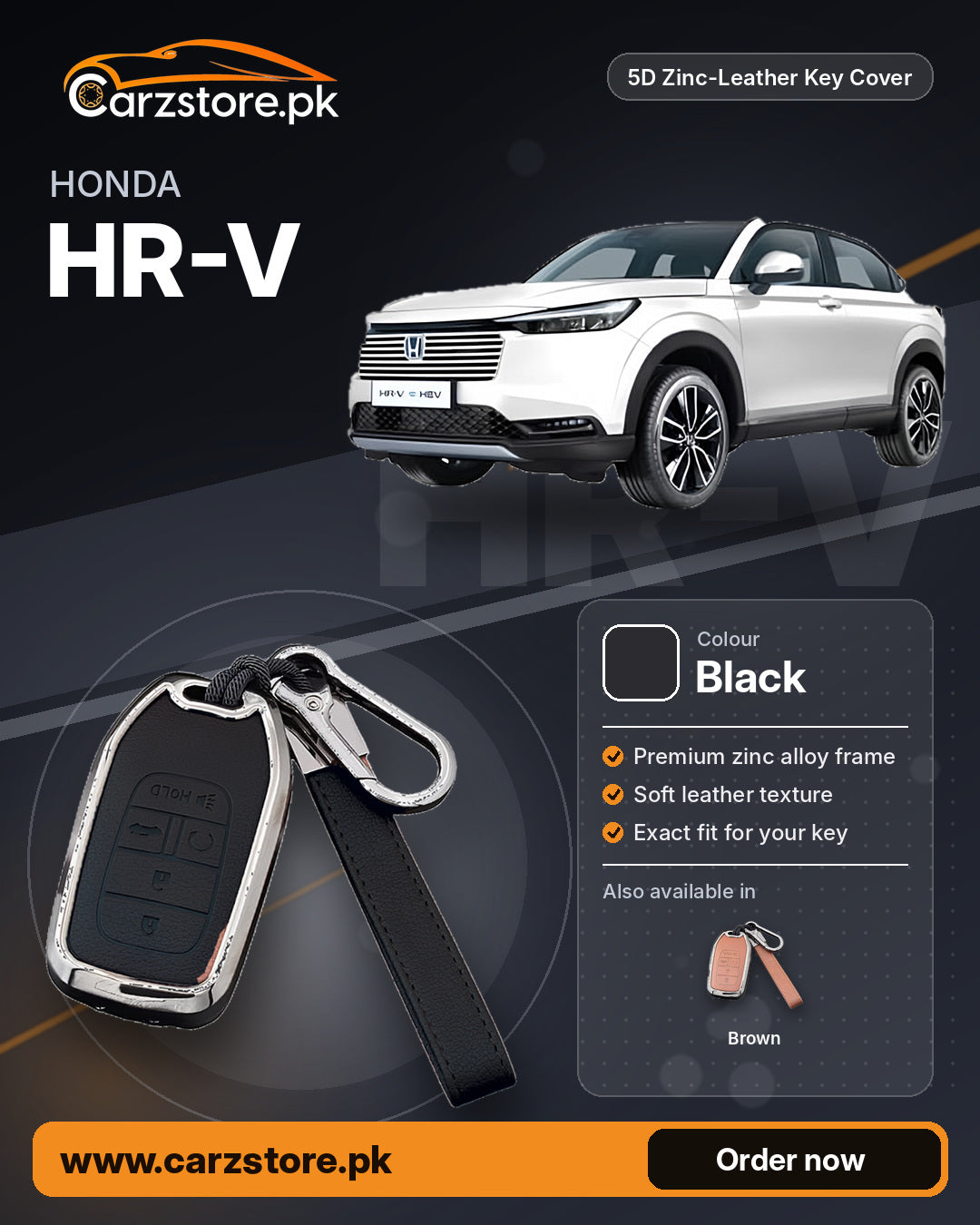 5D Zinc-Leather Key Cover for Honda HR-V – Black