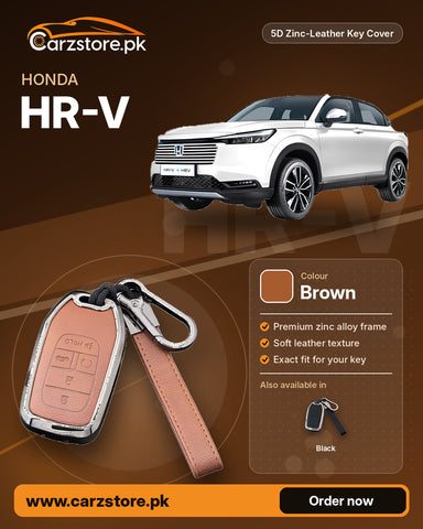5D Zinc-Leather Key Cover for Honda HR-V – Brown