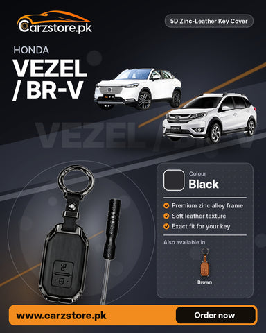 5D Zinc-Leather Key Cover for Honda Vezel / BR-V – Black