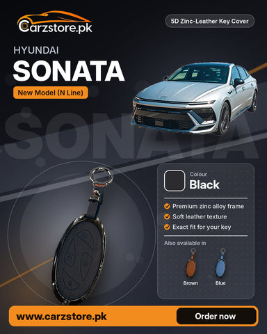5D Zinc-Leather Key Cover for Hyundai Sonata N Line (New Model) – Black