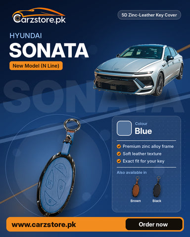 5D Zinc-Leather Key Cover for Hyundai Sonata N Line (New Model) – Blue