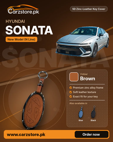 5D Zinc-Leather Key Cover for Hyundai Sonata N Line (New Model) – Brown