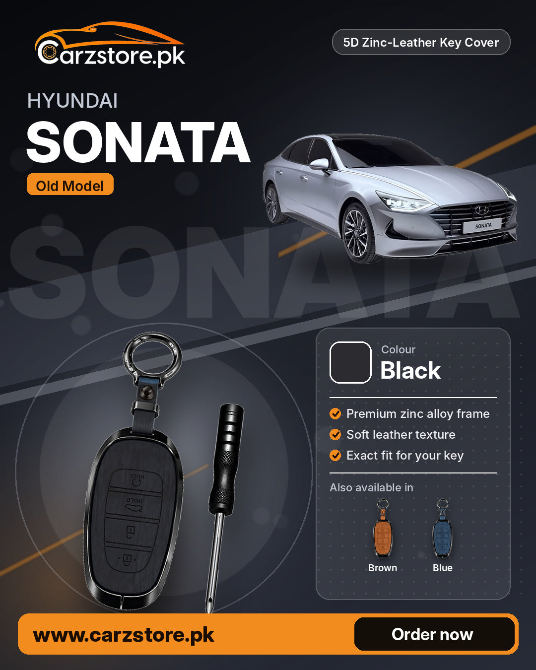 5D Zinc-Leather Key Cover for Hyundai Sonata (Old Model) – Black