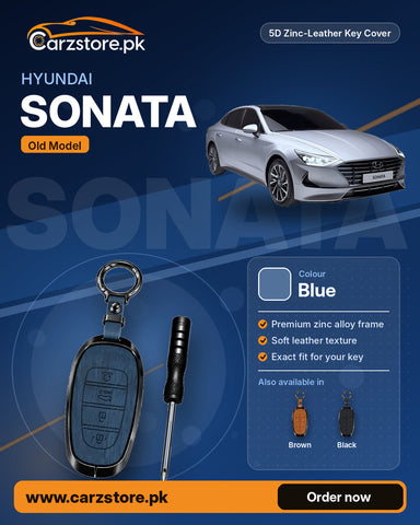 5D Zinc-Leather Key Cover for Hyundai Sonata (Old Model) – Blue