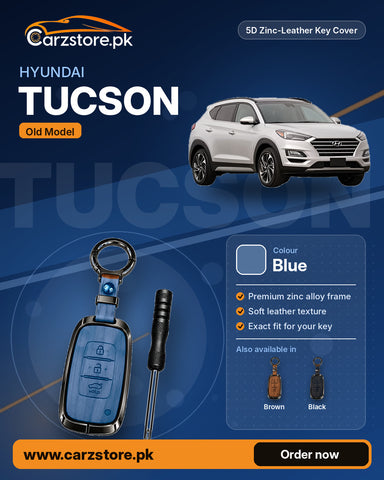 5D Zinc-Leather Key Cover for Hyundai Tucson (Old Model) – Blue