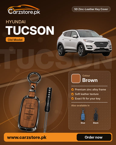 5D Zinc-Leather Key Cover for Hyundai Tucson (Old Model) – Brown