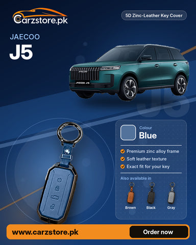 5D Zinc-Leather Key Cover for Jaecoo J5 – Blue