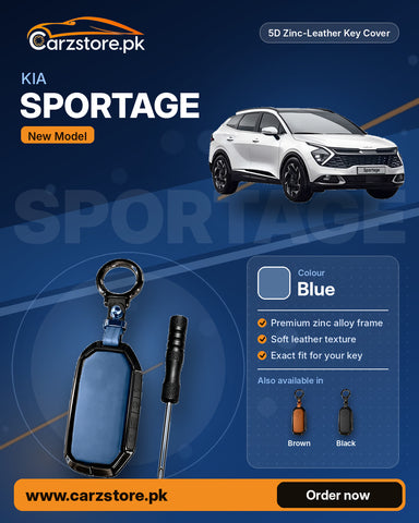5D Zinc-Leather Key Cover for Kia Sportage (New Model) – Blue