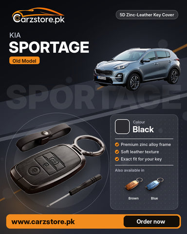 5D Zinc-Leather Key Cover for Kia Sportage (Old Model) – Black