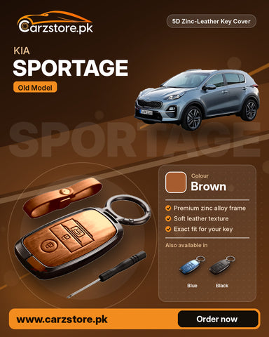 5D Zinc-Leather Key Cover for Kia Sportage (Old Model) – Brown