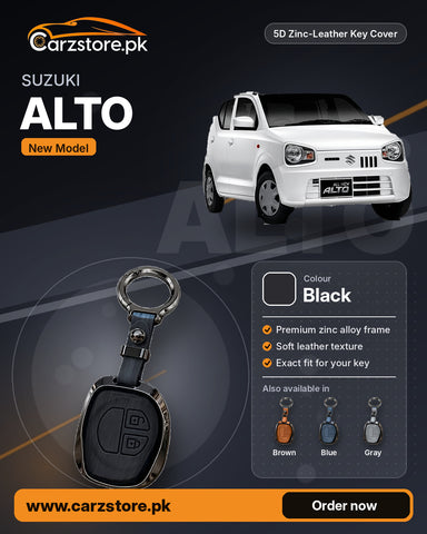5D Zinc-Leather Key Cover for Suzuki Alto 2019-2026 (New Model) – Black