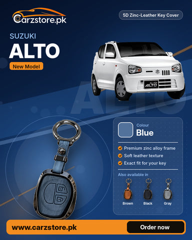 5D Zinc-Leather Key Cover for Suzuki Alto 2019-2026 (New Model) – Blue