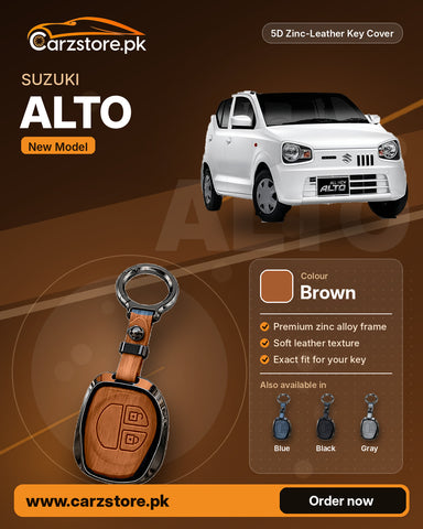 5D Zinc-Leather Key Cover for Suzuki Alto 2019-2026 (New Model) – Brown