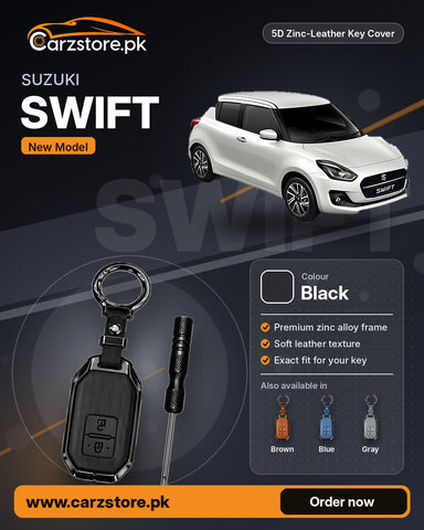 5D Zinc-Leather Key Cover for Suzuki Swift 2022-2026 (New Model) – Black