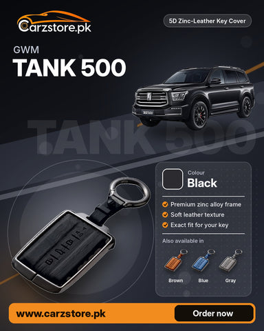 5D Zinc-Leather Key Cover for GWM Tank 500 – Black