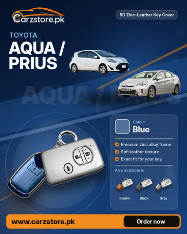 5D Zinc-Leather Key Cover for Toyota Aqua / Prius – Blue