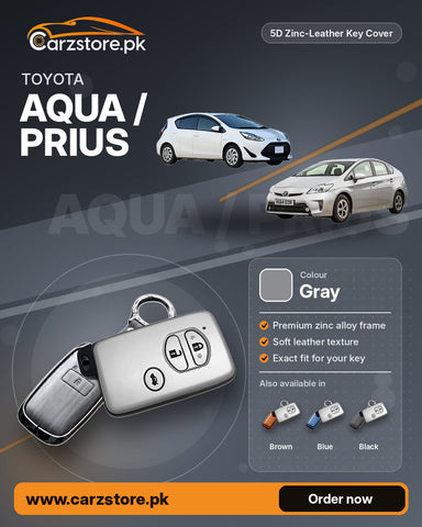 5D Zinc-Leather Key Cover for Toyota Aqua / Prius – Gray
