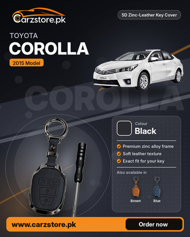 5D Zinc-Leather Key Cover for Toyota Corolla 2014-2017 (2015 Model) – Black