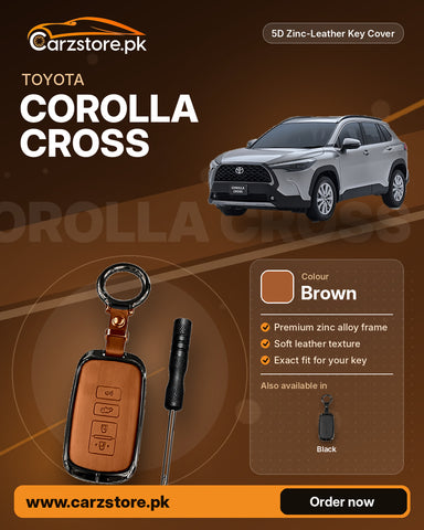 5D Zinc-Leather Key Cover for Toyota Corolla Cross – Brown