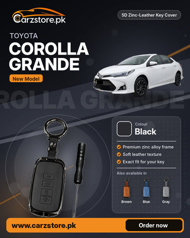 5D Zinc-Leather Key Cover for Toyota Corolla Grande 2021-2025 (New Model) – Black