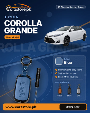 5D Zinc-Leather Key Cover for Toyota Corolla Grande 2021-2025 (New Model) – Blue