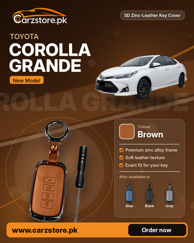 5D Zinc-Leather Key Cover for Toyota Corolla Grande 2021-2025 (New Model) – Brown