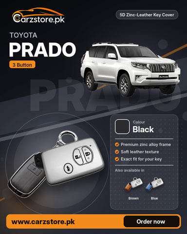 5D Zinc-Leather Key Cover for Toyota Prado (3 Button) – Black