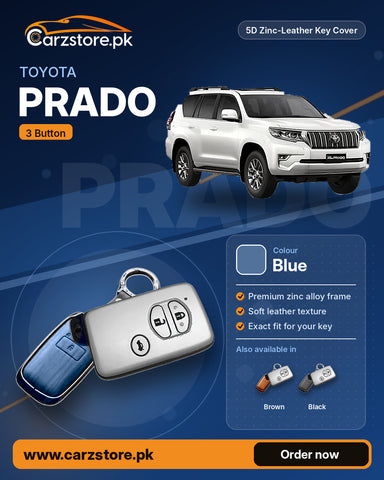5D Zinc-Leather Key Cover for Toyota Prado (3 Button) – Blue