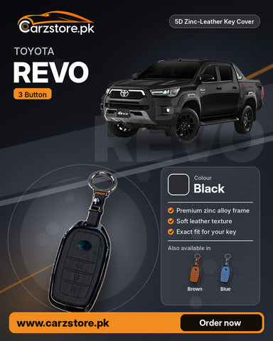 5D Zinc-Leather Key Cover for Toyota Hilux Revo (3 Button) – Black
